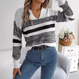 Shooting Autumn And Winter Casual Collar Bump Color Striped Long-Sleeved Knitted Jacket Sweater Women's