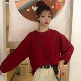 Zingj Women's Fall 2024 New Korean Version Loose Sleeve Student Lantern Sleeve Long-Sleeve T-Shirt Women's Solid Color Bottom Shirt
