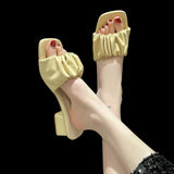 Spring And Summer New High-Heded One-Word Slippers Women's Head Lazy Half-Fashion Folds Wearing Sandals