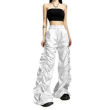 Zingj Summer Women's New Fashion Street Shoot High Waist And Hip Pleated Loose Lace-Up Casual Pants Women-Outfit