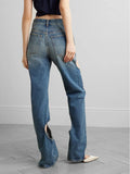 Casual Fashion Wind 2025 Autumn New Personality Retro Hollow Out Design Sense Straight Leg Jeans Fashion