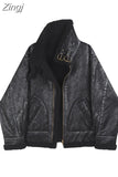 Women's Fur Jacket Belt Zippers Loose Warm Lamb Wool Winter Vintage Thickened Locomotive Lapel Female Chic PU Motorcycle