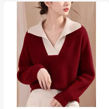 Version Of Autumn And Winter Breeze High Sense Of The New Bottom Knitted Shirt Languid Jacket Soft-Creinating Sweater Top Coloring Large Size Women's