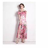 Summer Super Fairy New Lotus Leaf Side Print Two Long Dress High Waist Thin Swing Dress