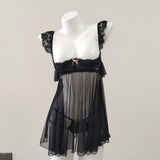 New Sexy Pajamas Female Summer Emotional Fun Small Breast Lace Splicing Slings Hollow Mesh Yarn