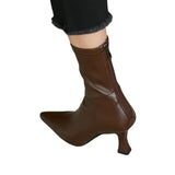 New High-Hees Temperament Thin Boots Fine And Simple Elastic Boots Korean Version Of The Low Barrel Zipper Pointed Short Boots