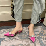 Heel With The Head Half Drag Female Water Drill Bow Tip Fashion Slippers High Heel Outside Wearing Cold