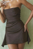 Satin Dress Bodycon Women Party Dress 2023 New Arrivals Mini Strapless Dress Sexy Celebrity Birthday Night