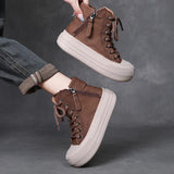 Cowhick Retro Short Boots Women 2025 Autumn And Winter New Thick Bottoms With High-Top Shoes Round Head With Leather