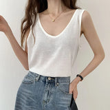 U-Collar Clavicle Loose Vest Women Wear Sleeveless T-Shirt In Summer
