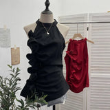 Design Sleeveless Leaves Three-Dimensional Flower Blouse Atmosphere Slimming Waist