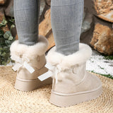 New Autumn And Winter Snow Boots Bow Hair Thick And Velvet Thick Cotton Woman Thick And Thick To Keep Warm Short Boots Snow Cotton