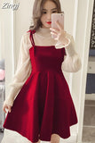 New Elegant Two Piece Dress for Women Women Winter Korean A-Line O-Neck Tops and Black Sundress Streetwear Dress