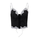 Zingj Women's Wear Spring 2024 New Sexy Hot Girl Lace Stripe Stitching Contrast Color Low Breast Sling
