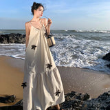 Zingj Design Handmade Three-Dimensional Embroidery Flower Cotton Linen Hollow Vacation Wind Sling