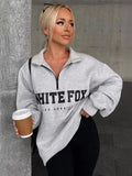 Autumn And Winter New Leisure Half-Necked Zipper Print Long-Sleeved