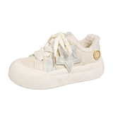 White Shoes Women 2025 Autumn And Winter New Cute Star Thick-Solled Round Bread Shoes Women With Big Head