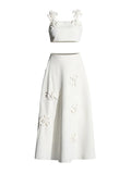 Retro Wind 2025 Summer New Sling With Three-Dimensional Flower Splicing Sling With High Waist In The Long Half Skirt Suit