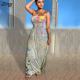Women Casual Strapless High Waist Loose Hem Maxi Dress for Streetwear Beach Sexy Summer Floor Length Long