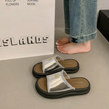 Summer New Pine Cake Bottom Toe Slippers Women Wearing Silver Simple Wind Half Dragging Feet Cold