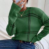 Autumn And Winter New Lattice Color Collar Sweater Women Casual Long-Sleeved Round Collar Collar Knitted