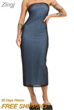 Women Sexy Long Tube Top Bodycon Dress Strapless Bandeau Maxi Dress Slim Fitted Summer Casual Formal Midi