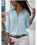 Tops Women's Long Sleeve V-neck Button Chiffon Shirt Office Loose Fashion Long Sleeve Shirts Female Tops Blusas