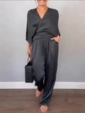 Women's Summer Fashion Solid Color Sleeve Short-Sleeved Blouse Trousers