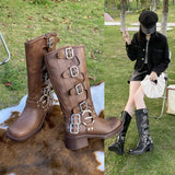 Boots 2025 Autumn And Winter New Thick And Brown But Knee Fashion Western Cowboy Boots Round Head High
