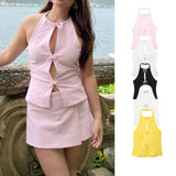 Women's ZA Summer New Bow Ornament Hanging Neck Vest Skirt