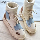 New Autumn and winter explosions suede canvas color matching wild high-top Wool mouthboots women shoes 3 color women