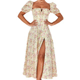 Women's Long-Term 2025 Women's Dress New Dress Summer Short-Sleeved French Fresh Floral Dress Square