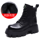 Head Layer Of Cow Skin Thick And Thick Bottomed Pine Cake Boots Handsome British Style Retro Martin Boots Women Height
