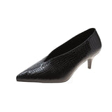 Single Shoes Women Fall 2025 New Snake Grain Fine Heel Women Shoes Light Mouth Solid