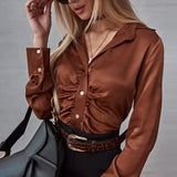 Spring Clothing Loose Tops Blouse Pleated Shirt Fashion Office Lady Long Sleeve Women Solid Cardigan Elegant New