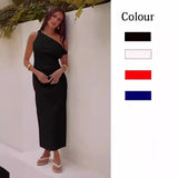 Zingj Spring And Summer New Solid Color Inclined Shoulder Open Shoulder Sexy Medium Long Dress