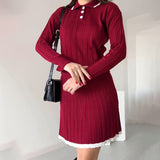Women's Clothing 2025 Autumn New POLO Collar Splicing Short Skirt Fashion