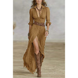 Women's Spring And Autumn Sexy Solid Color Irregular Folding Waist Collar Dress With