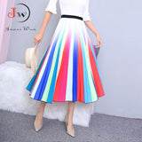 New Fashion Women Vintage Summer Party Pleated Casual Print A Line Skirts Robe Femme One Size Lastic Band Midi