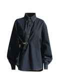 Denim Jacket 2025 Fall Fashion Casual Denim Waist Chain White Commuting Long Sleeves