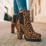 Head Leopard Print Coarse And Short-Carrying Knight Boots Women High Heel Tight Sleeve Velvet Fashion Boots