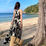 Zingj Hanging Neck Dress Female Summer High Sense Loose Print Skirt