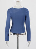 Long-Sleeved Women's Clothing In Autumn 2025 New Irregular Design Folding Button Repair Knitted Top