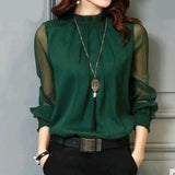 Spring And Summer New Lace Chiffon Coat Large Size Women's Mesh Yarn Leaf Side Long-Sleeved Bottom Shirt