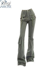 Y2k Cargo Pants Women Flare Denim Pants Low Rise Vintage Streetwear Casual Korean Fashion Aesthetic Fairy Bottoms