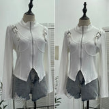 Shooting Irregular Zipper Collar Short Small Coat With Long Sleeves And Bottom Shirt