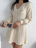V-neck Lantern Sleeve Knit Elegant Vestidos De Mujer Fashion Korean Sweater Bodycon Y2K Mini Dress Women Clothing