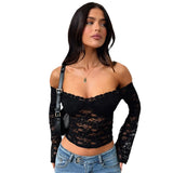 2025 Women's New Fashion Sexy Hot Babes Lace Word Long-Sleeved Short