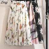 Long Skirt Women 2022 Spring Summer Korean Fashion White Black Floral Print Aesthetic High Waist Midi Skirt