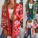 Shooting 2025 Autumn And Winter Christmas Deer Pocket Long Sleeve Cardigan Sweater Jacket Women's